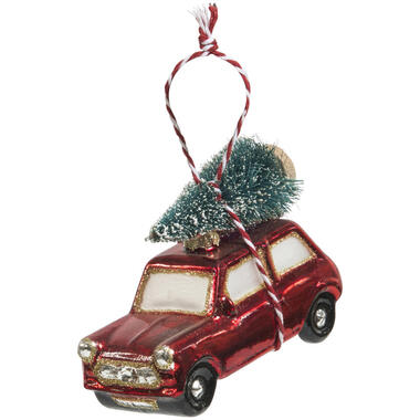 Ornament Auto Met Kerstboom Rood product