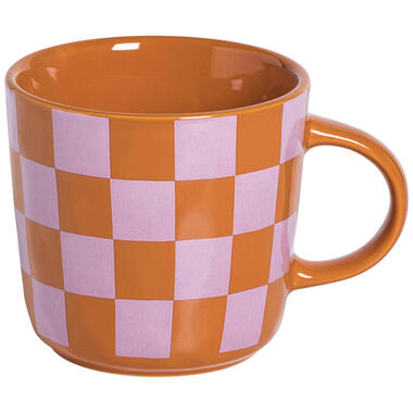 Mok Met Oor Ruitjes Paars/Oranje 580ml product