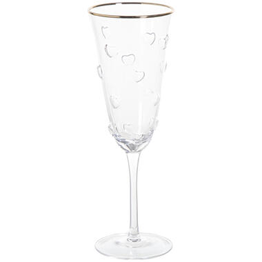 Champagneglas Hartjes Transparant Met Gouden Rand 140ml product