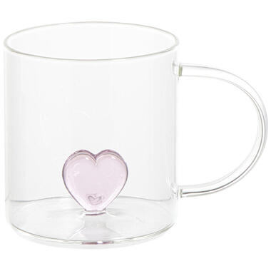 Theeglas Met Oor Hartjes Roze 280ml product