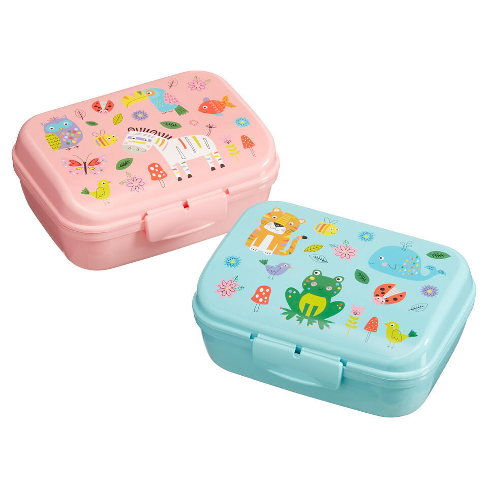 Lunchbox Dieren Blauw/Roze